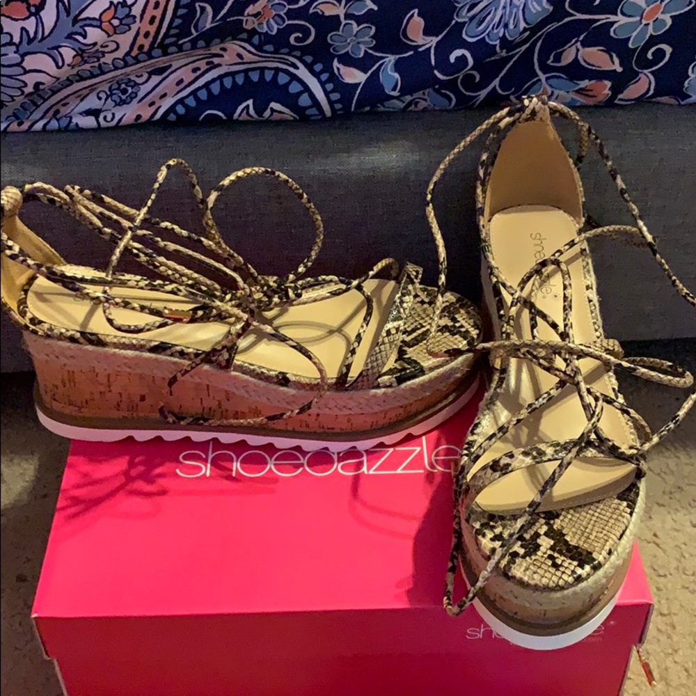 Snakeskin Platform Wrap sandals